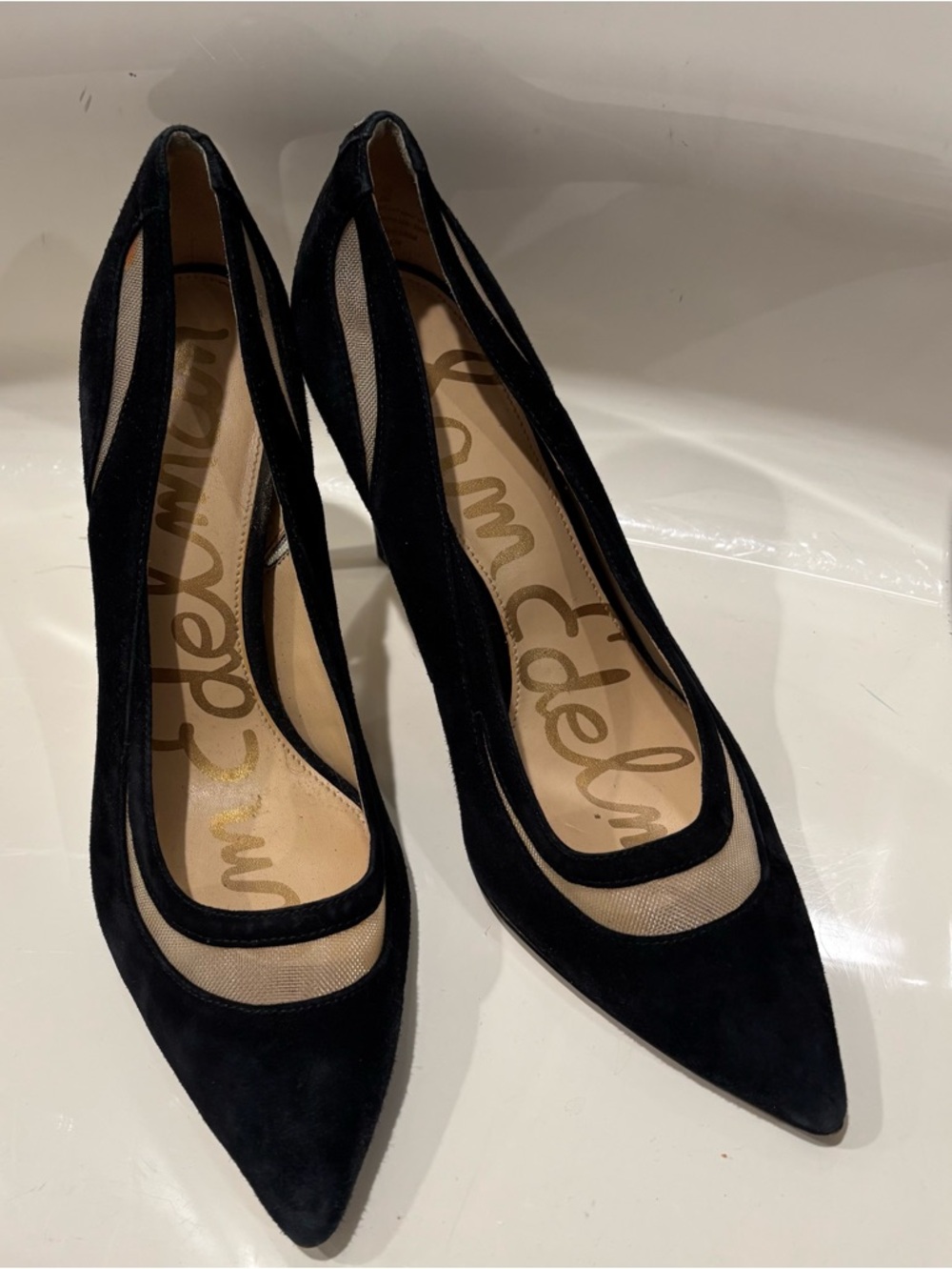 Sam Edelman Black Pointed Mesh Panel Pumps